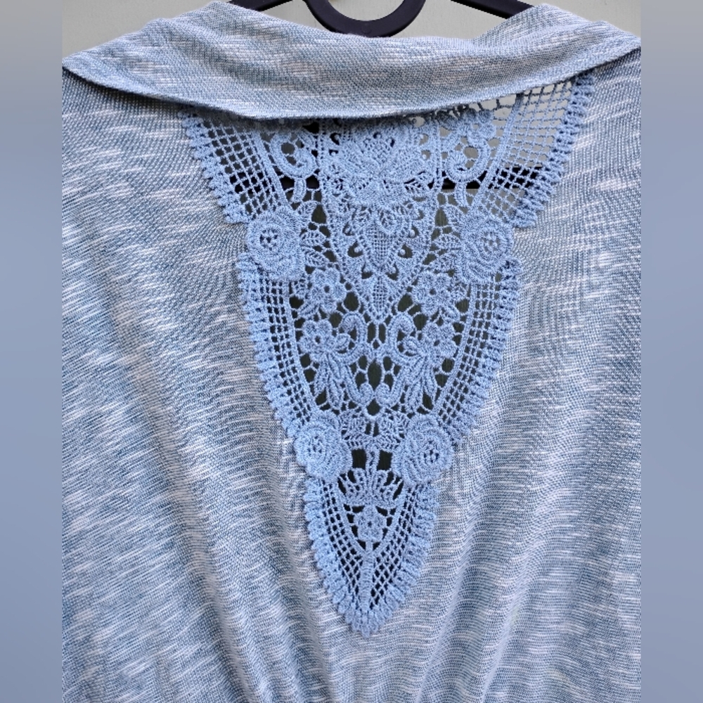 Love on a Hanger Blue Open Front Cardigan with Ruffled Sleeves - Picture 9 of 10